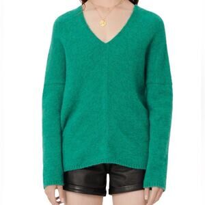 Maje Emerald Green Double V Neck Wool Mohair Blend Sweater 1 S